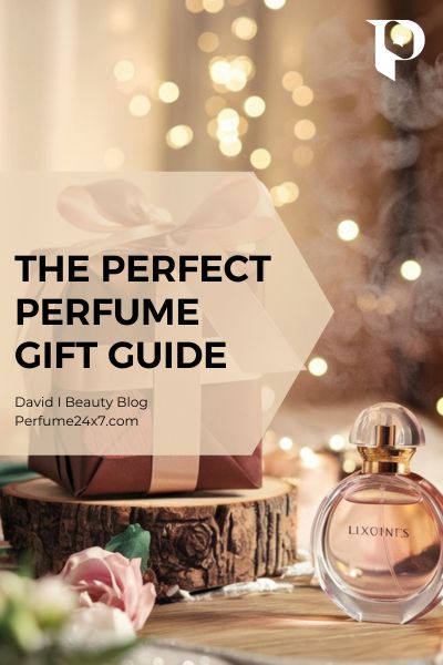 Blog banner for perfect perfume gift guide showing gift and perfumes in banner